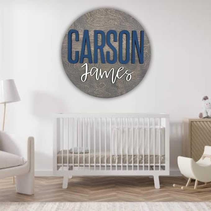 Personalized Wooden Name Sign - Custom Baby Name Signs for Nursery & Kids Room Decor - Baby Announcement Sign - Name Wall Art - Wooden Letters for Wall - Custom Round Nursery Name Sign (Design 9)