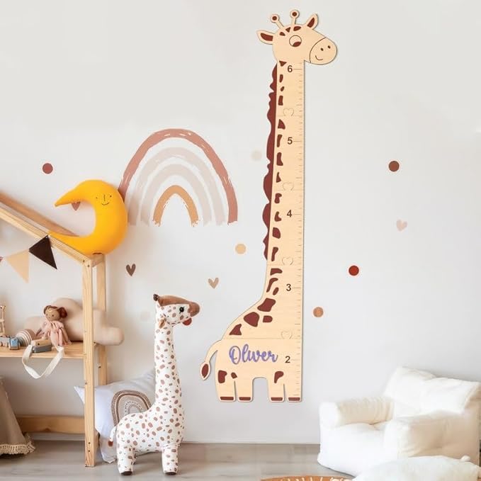 Personalized Giraffe Growth Chart, Wooden Height Ruler, Nursery Decor for Children