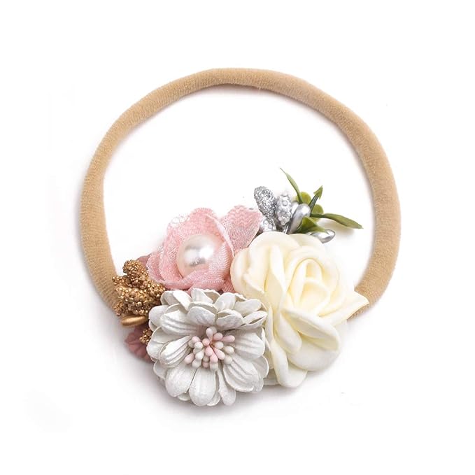 cherrboll 4pcs Baby Girl Headbands Flowers, Super Soft & Stretchy Nylon Floral Hairbands for Newborn Toddler