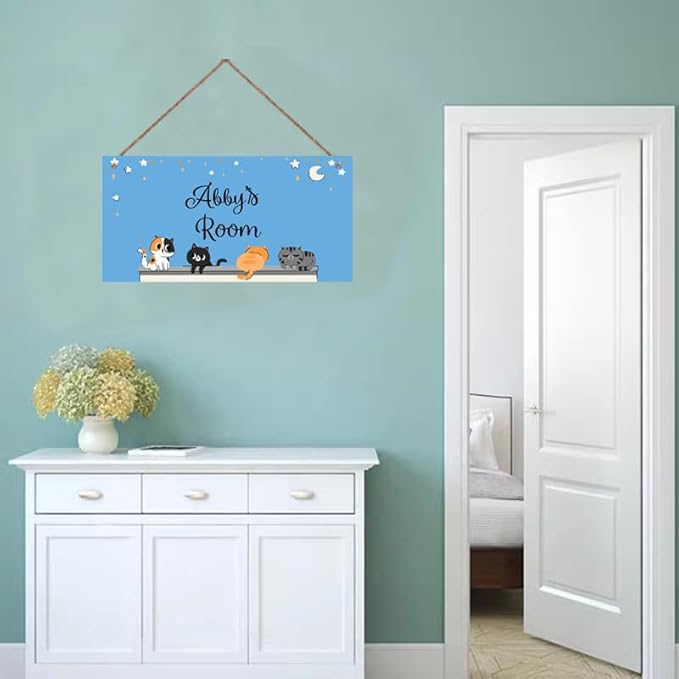 Personalized Sign Cute Cats Themed For Kids Room Nursery Door Decor,Custom Name Kittens Wall Art Decor For Pet House Decorative Plate for For Girls Boys Bedroom Little Man Cave