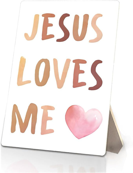Baby Girls Boys Nursery Decor - Boho Jesus Loves Me Christian Wooden Stand Sign, Nursery Decor, 5x7 Inch