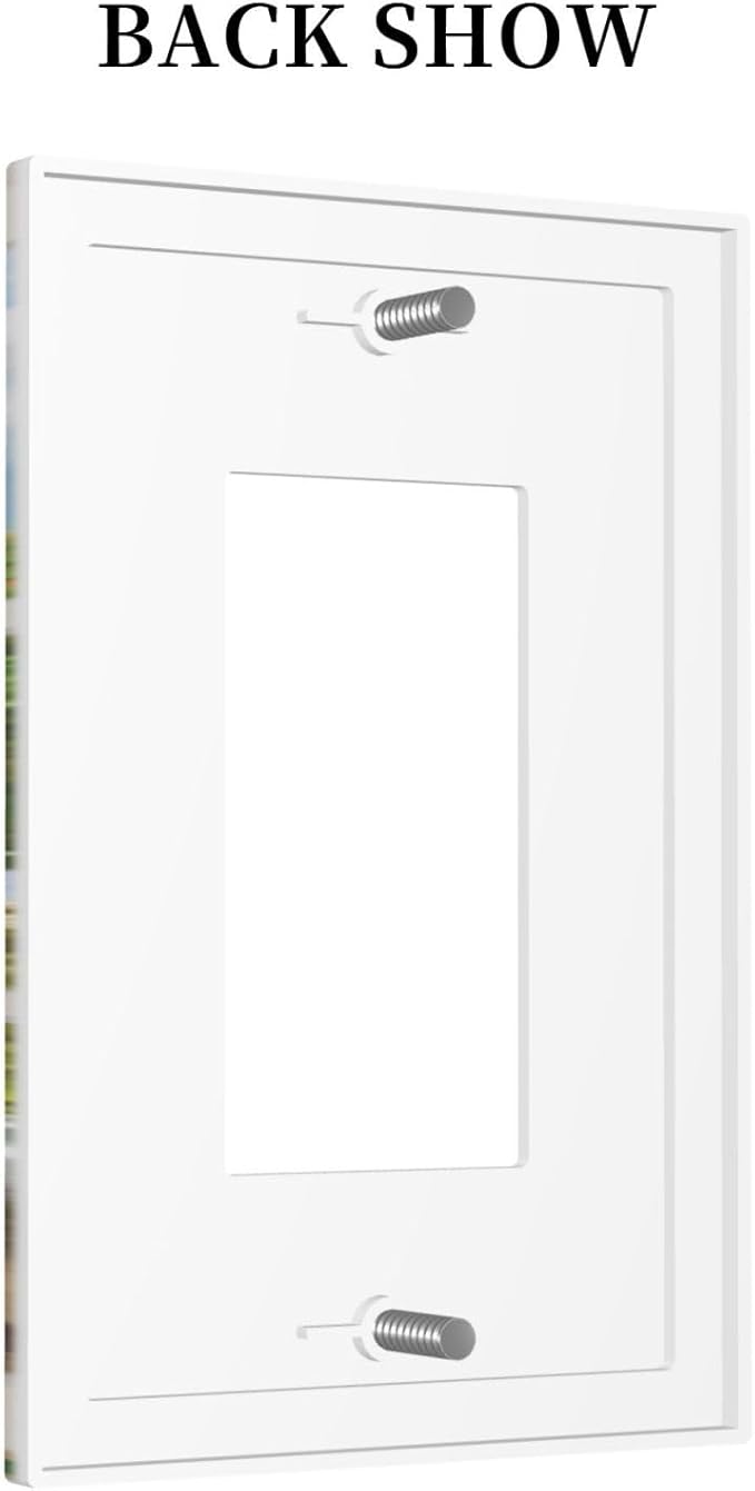 Mediterranean Greece Scene Flowers 1 Gang Light Switch Cover Single Rocker/Gfci Device Decorative Wall Plate Standard Size Receptacle Italian Town from Another Window Outlet Cover Plates Art Decor