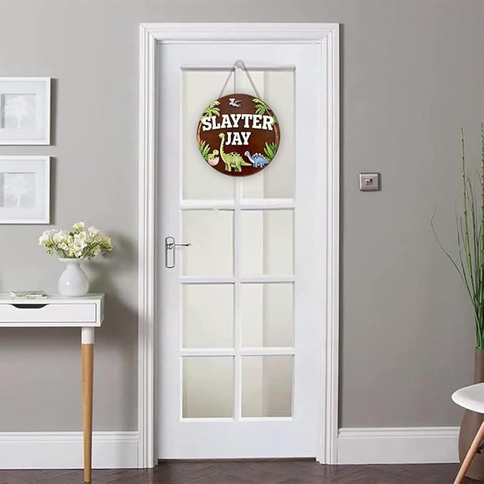 Dinosaur Wooden Wall Art | Custom Name Sign for Boys Room Decor, Nursery Hanging Decoration, and Playroom Wooden Wall Hanger