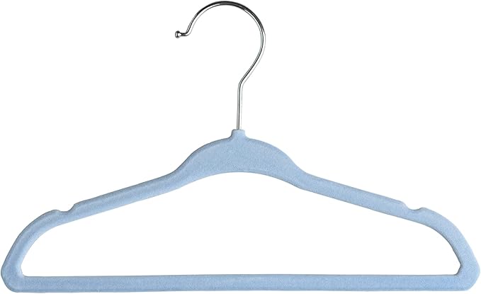 Velvet Baby Hangers with 10x Clips and 8X Dividers (30 Pack) | 11” Ultra-Slim Baby Clothes Hangers | Non-Slip Felt | Space-Saving Nursery & Infant Closet Organizer | Blue