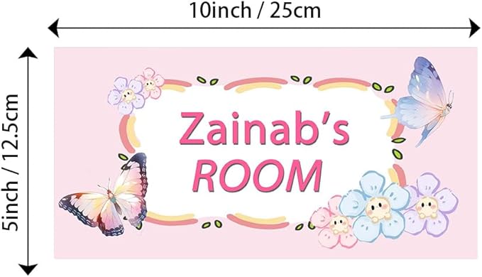 Personalized Name's Pretty Pink cartoon flower-butterfly Nursery Kid's Children's Girls Bedroom Door Sign Wood Plaque Sign Wall Decor Gift