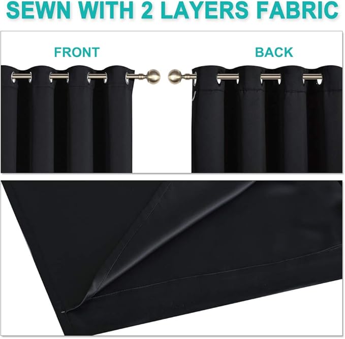 NICETOWN Truly Blackout Curtains 57 inches Length, 2 Thick Layers Completely Blackout Window Treatment Thermal Insulated Lined Drapes for Basement Window (Black, 1 Pair, 55 inches Width Each Panel)