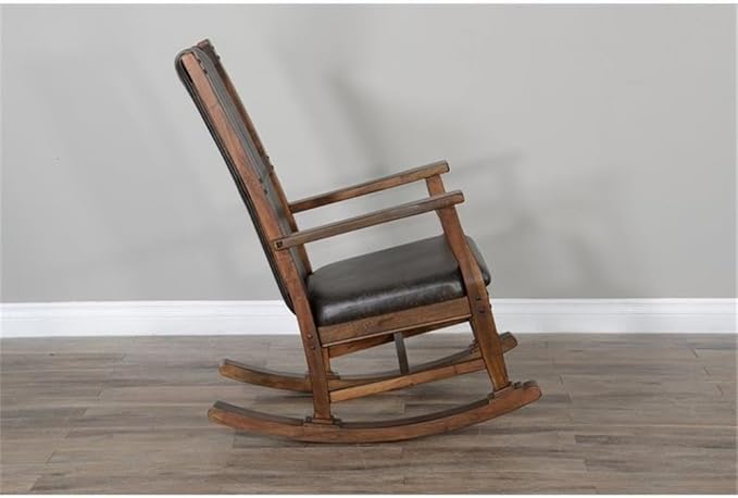 Pemberly Row Farmhouse Mahogany Wood Rocking Chair in Dark Brown