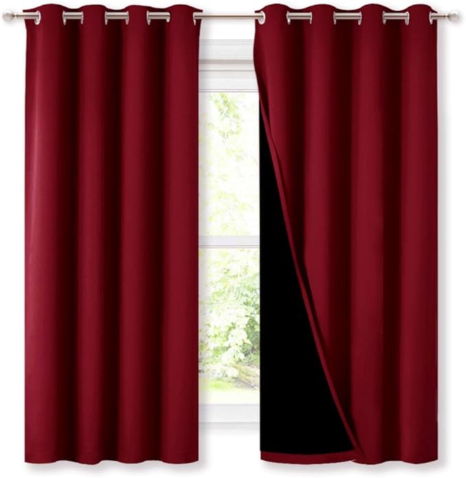 NICETOWN 100% Blackout Blinds, Set of 2, 46" x 45", Burgundy Red, Laundry Room Decor Window Treatment Curtains for Large Patio Sliding Door, Thermal Insulated Curtains for Bedroom