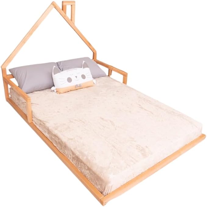 BUSY WOOD Floor Bed House Frame - Toddler Bed Montessori - Toddler House Bed Frame - Montessori Style Bed - House Bed Frame Toddler Kids - Montessori Floor Bed Twin (Model 3, Natural Tree, Floor Bed)