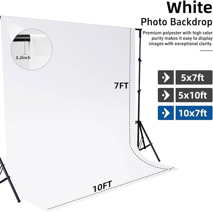 White Backdrop,10x7FT Photo Backdrop for Photography Background Backdrops Curtain for Portraits Studio Photoshoot Party Screen Video Recording
