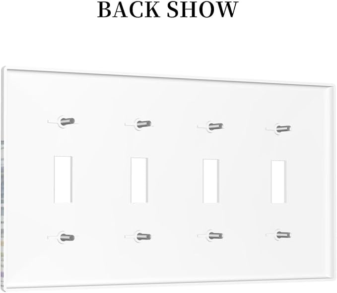 Light Switch Cover Colorful Wildflowers Plants Flowers on White Background 4 Gang Switch Plate Covers Quad Toggle Wall Plates Decorative Switchplate Electrical Faceplate for Home Decor