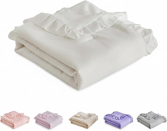 Ruffled Toddler Blanket Ruffle Comforter for Baby Toddler Girls, Soft Cozy Cute Quilted Blanket Breathable Microfiber Comfortable Down Alternative Small Size Quilt with Ruffle - 43"x 60" White