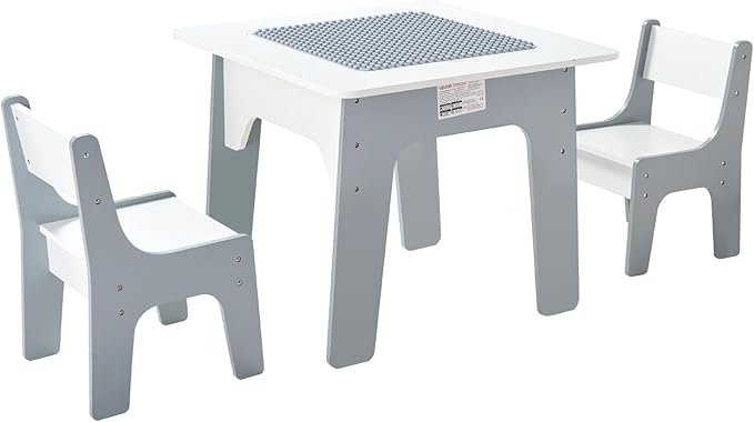 VEVOR Kid Activity Table and 2 Chairs Set, 23*23*20inch Graffiti & Building Blocks Double-Sided Tabletop, Toddler Play Table with Storage for Kids 3+ Years, Large Storage Space, Gift for Boys & Girls