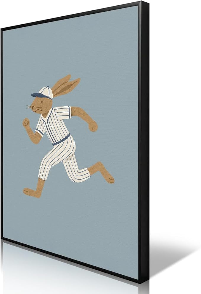 Baseball Poster Canvas, Baby Boy Sports Nursery Wall Art, Cute Animal Rabbit Bear Athletes Pictures, Let's Do This Boys Charming Quote Print, Kids Bedroom Baseball Field Art 12x16in Wrapped Canvas