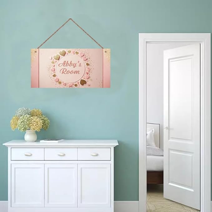 Personalized Flowers and Heart Floral Signs for Girls Room Bedroom Door Hanging Wooden Signs Custom Baby Name Door Hanger Baby Nursery Room Customized Kids Room Décor