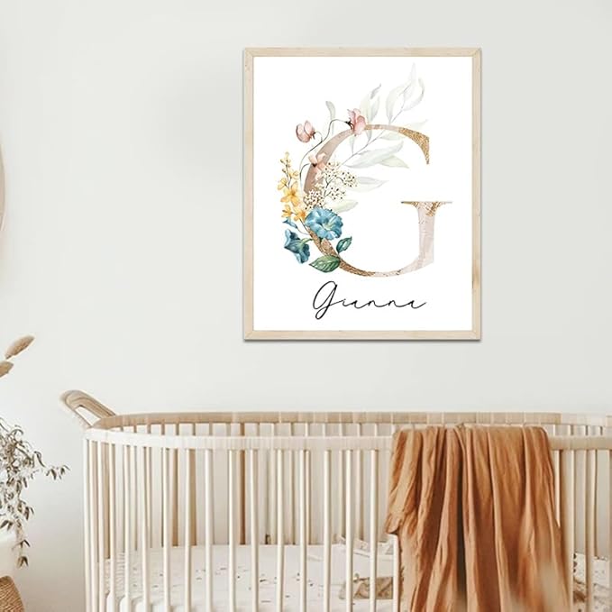Personalized Wooden Name Sign, Floral Monogram Nursery, Boho Floral Pattern, Baby Name Sign for Kids Room Gift/15
