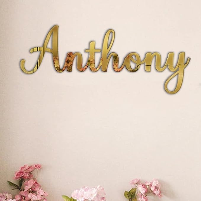 Custom Acrylic Mirror Name Sign, Personalized Mirror Wall Nursery Name Sign,Silver Gold Rose Gold Mirror Acrylic Sign,Glitter Name Baby Name Wall Art Sign Room Decor Party Decoration (style 2)