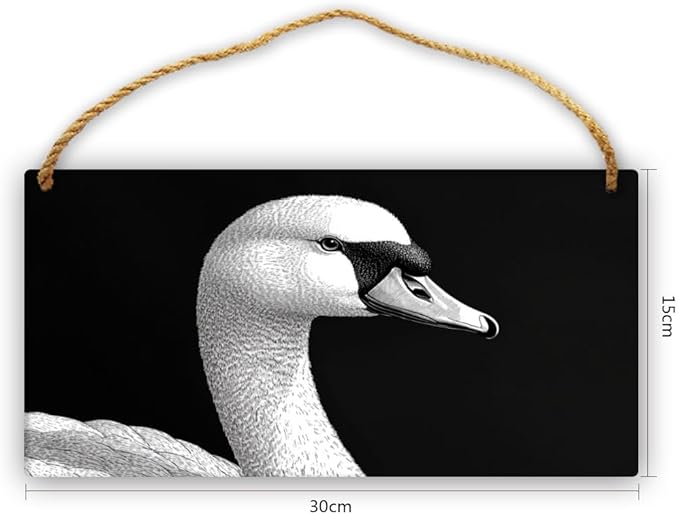 wooden Monochrome Swan Art sign wall bathroom decoration 12x6 Inch, Rustic Wood Wall Art for Bird Lovers, Farmhouse Wood Decor for Bedroom & Nursery, Elegant Home Decors