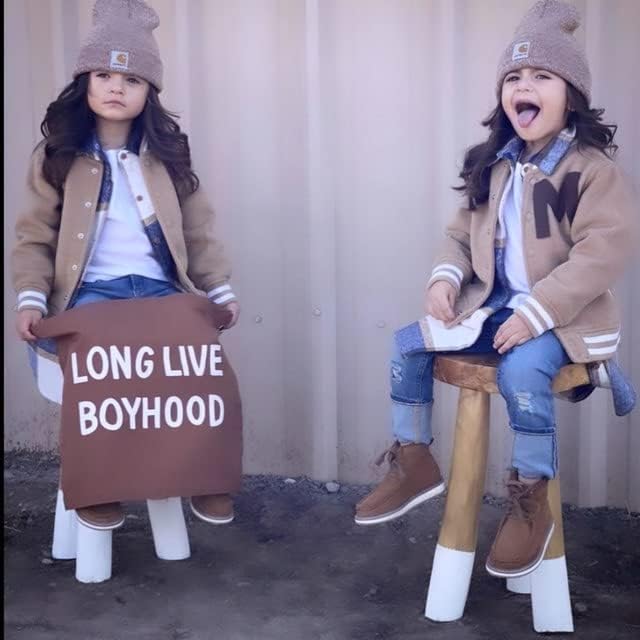 Canvas Long Live Boyhood Banner Wall Flag Wall Art for Nursery, 12"x 16" Modern Kids Room Decor Canvas Banner Brown Flag