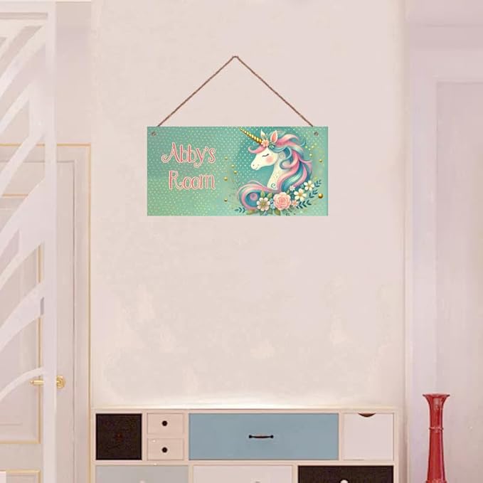 Personalized Sign Vintage Unicorn Kids Room Decor, Flowers Theme Little Man Cave Wall Art Decor for Nursery, Nursery Door Decor for Toddler Baby Boys Room