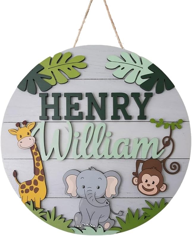 Personalized Nursery Name Sign for Boys, Animals Sign for Baby Door Decor, Newborn Gifts for Boy, Nursery Wall Bedroom Decorations, Mother's Day Gifts for New Mom Dad Gift