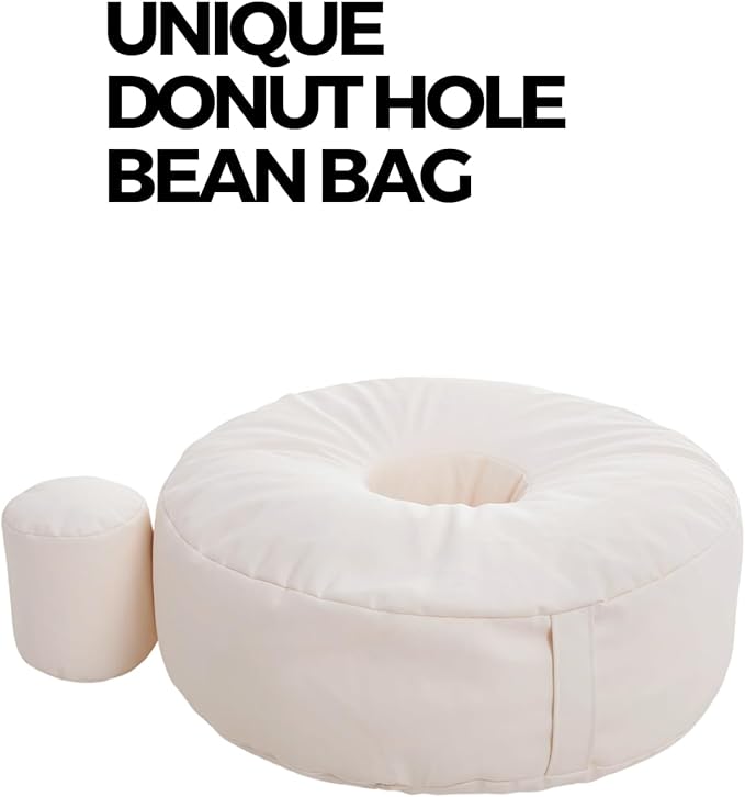 Newborn Posing Beanbag (Unfilled) for Baby Photography | 32″ Donut Style Prop Pillow | Durable Vegan Leather, Handle for Travel, Studio or Home Photos