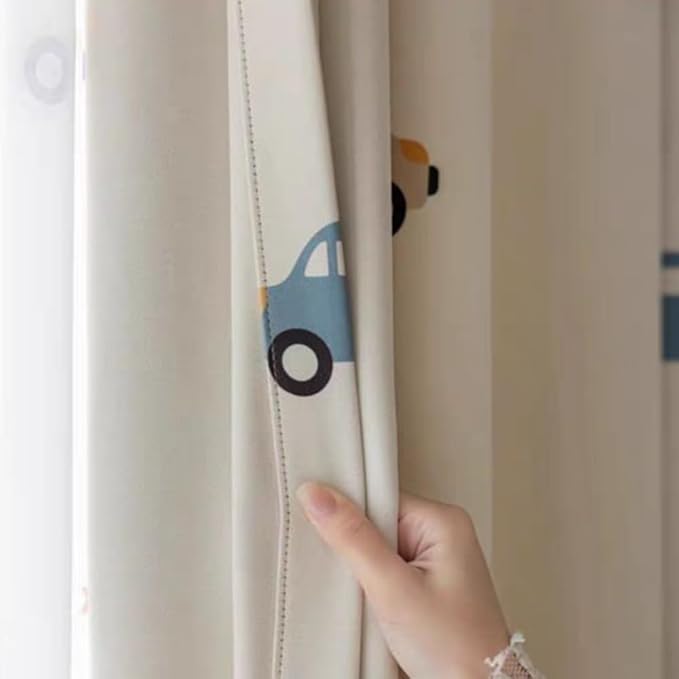 Cartoon Car Patterned Curtains for Boys Bedroom Printed Room Darkening Blackout Curtain Drapes for Nursery Grommet Car Curtains 1 Panel W52 x L63 Inch