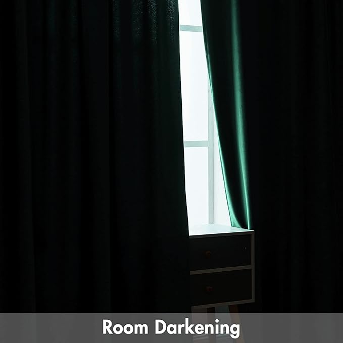 MIULEE Dark Green Velvet Curtains Thermal Insulated Blackout Curtain Christmas Emerald Green Drapes for Bedroom Living Room Darkening 90 Inches Long Curtains Panels Rod Pocket Set of 2
