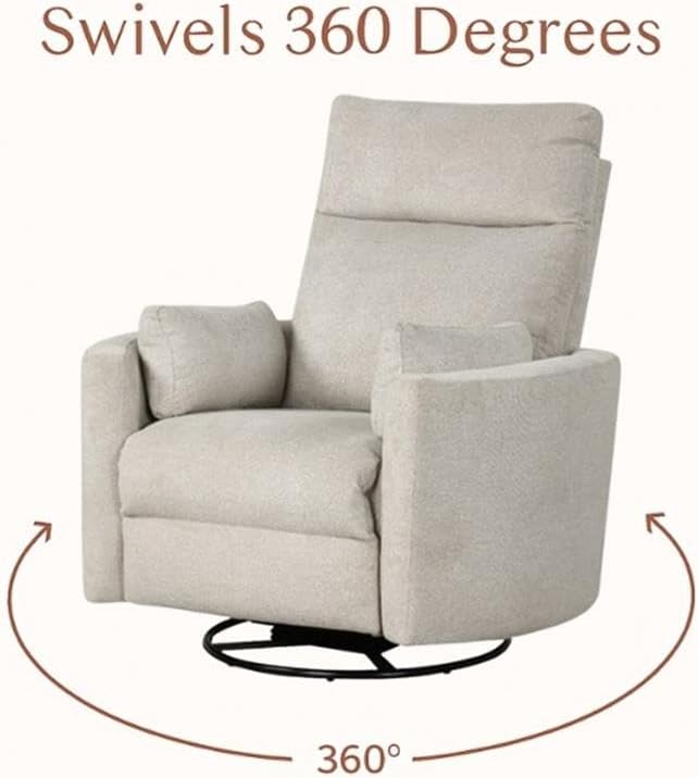 Pemberly Row Modern Polyester Fabric Swivel Recliner in Natural Quartz