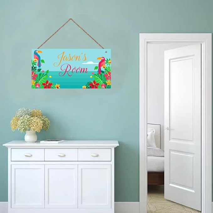 Personalized Bird Sign Cute Animal Themed Little Man Cave Sign For Kids Room Nursery Door Decor,Custom Name Flowers Wall Art Decor Decorative Plate for Boys Bedroom Girls Room