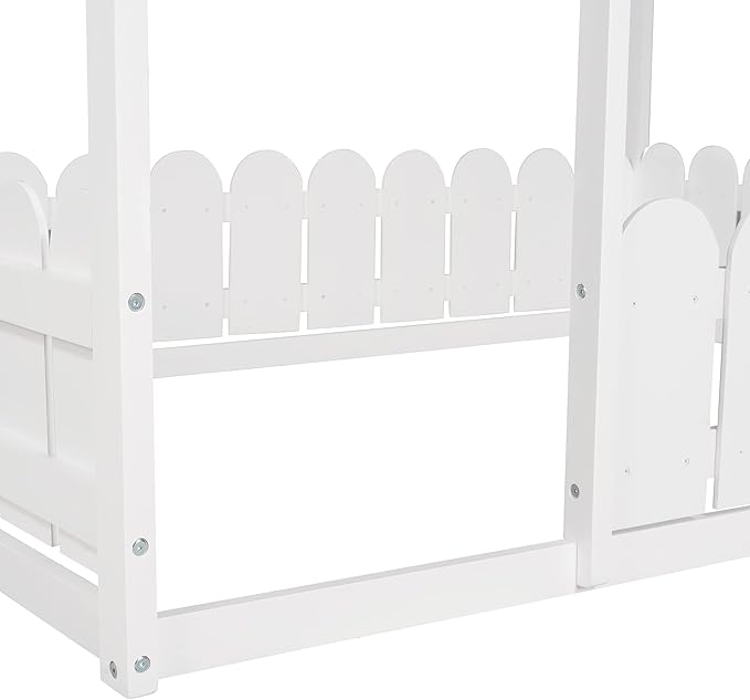 Merax Wooden House Bed with Fence-Shaped Guardrail Montessori Bed Frame for Kids, Toddlers, Girls, Boys (Full,White)