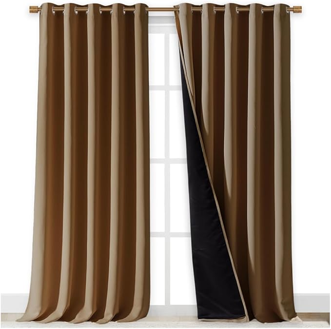 NICETOWN Full Shading Curtains for Windows, Gold Brown, Pack of 2, 70 inches W x 95 inches L, Super Heavy-Duty Black Lined Blackout Curtains for Bedroom, Privacy Assured Window Treatment