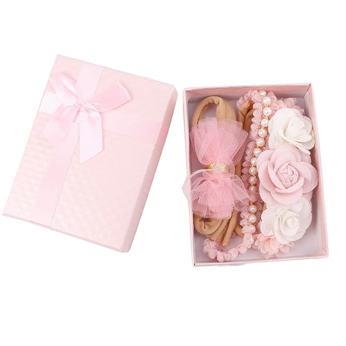 OOSAKU Baby Girl Flower Headbands Set Elastic Floral Headbands 6pcs Soft Nylon Hair Band for Newborn Toddler Hair Accessories (XKFD001)