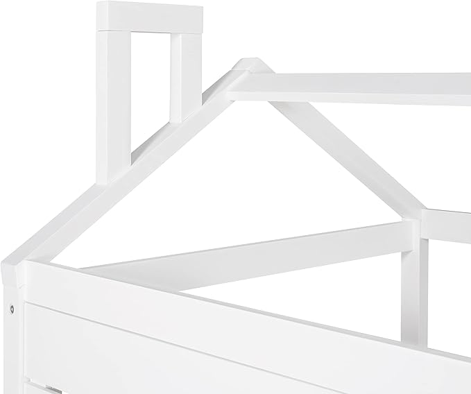Merax House Bed with Two Drawers, Window and Roof, Twin Size Wood Storage Bunk Bed Daybed Can be Decorated for Girls, Boys (White)