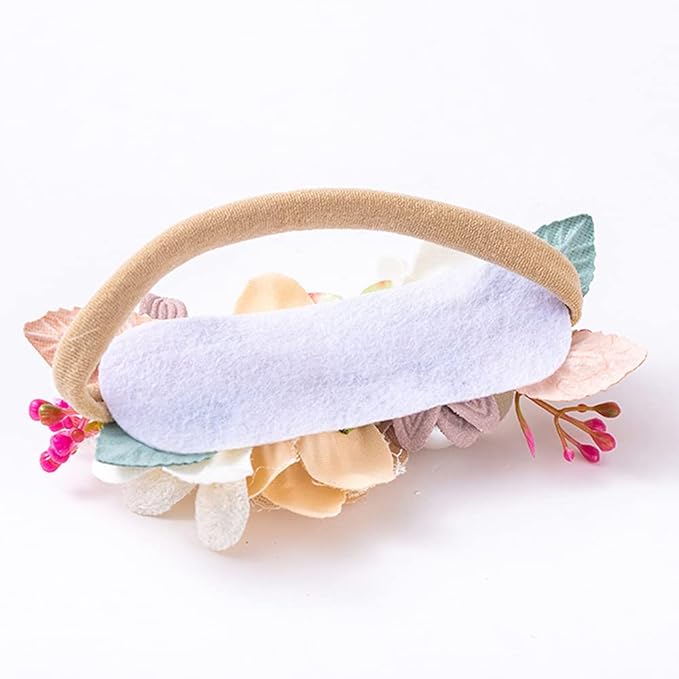 Wiwpar Flower Crown Headband Bead Headwear Elastic Adjustable Head Piece Girl's Hairbands for Toddler and Childrens (Ivory)