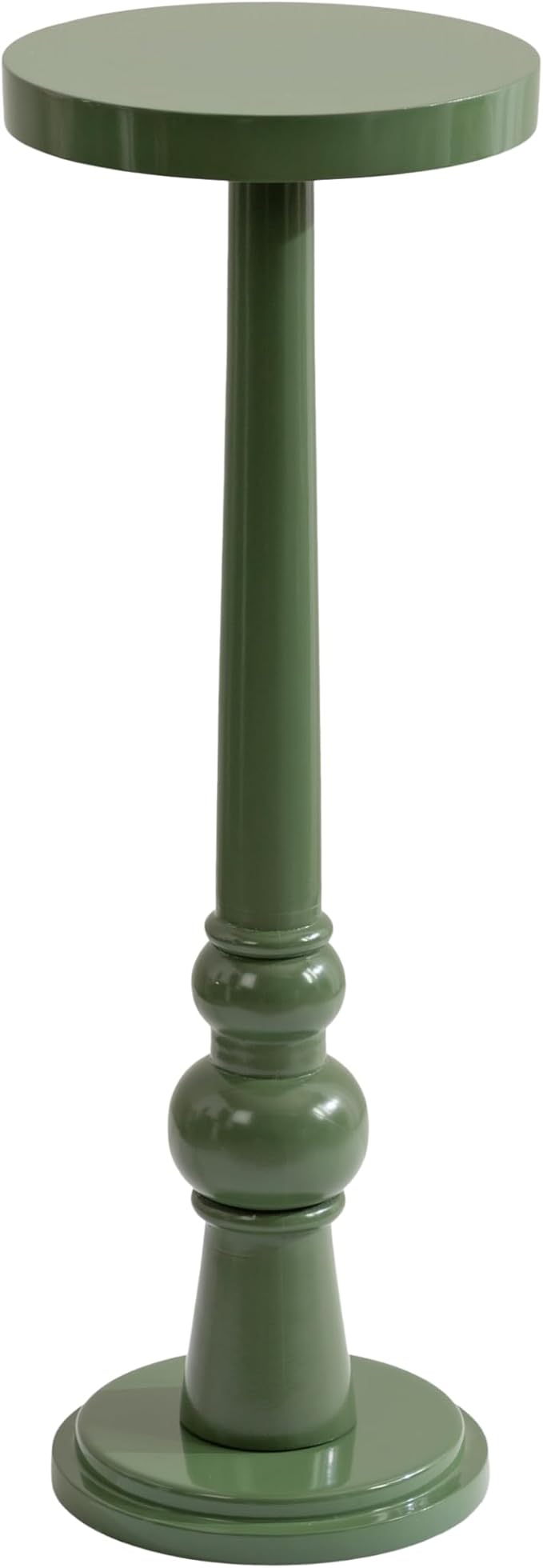 Kate and Laurel Wegner Transitional Wooden Round Drink Table, 8 x 8 x 23, Gloss Green, Modern Durable Pedestal Table for Use as Indoor Plant Stand, or Decorative Living Room Decor Accent