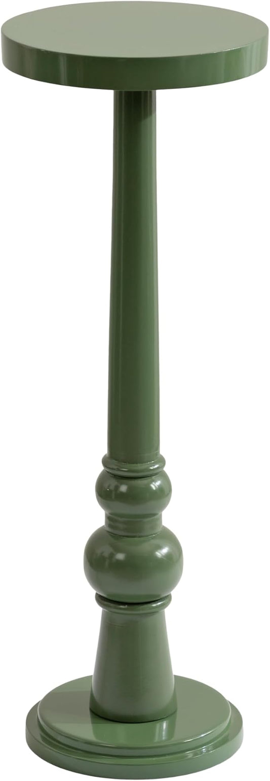 Kate and Laurel Wegner Transitional Wooden Round Drink Table, 8 x 8 x 23, Gloss Green, Modern Durable Pedestal Table for Use as Indoor Plant Stand, or Decorative Living Room Decor Accent