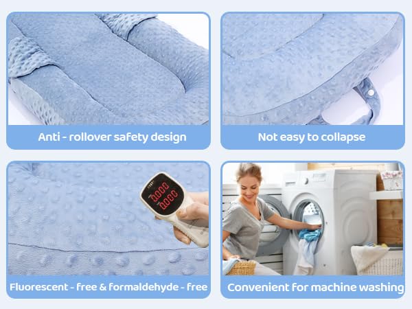 Baby Lounger Pillow- Portable Baby Lounger for Newborn, 0-24 Months,3-in-1 Baby Nest for Home and Travel, Foldable & Soft, CPC Certification Newborn Babies Essentials Gifts, Blue