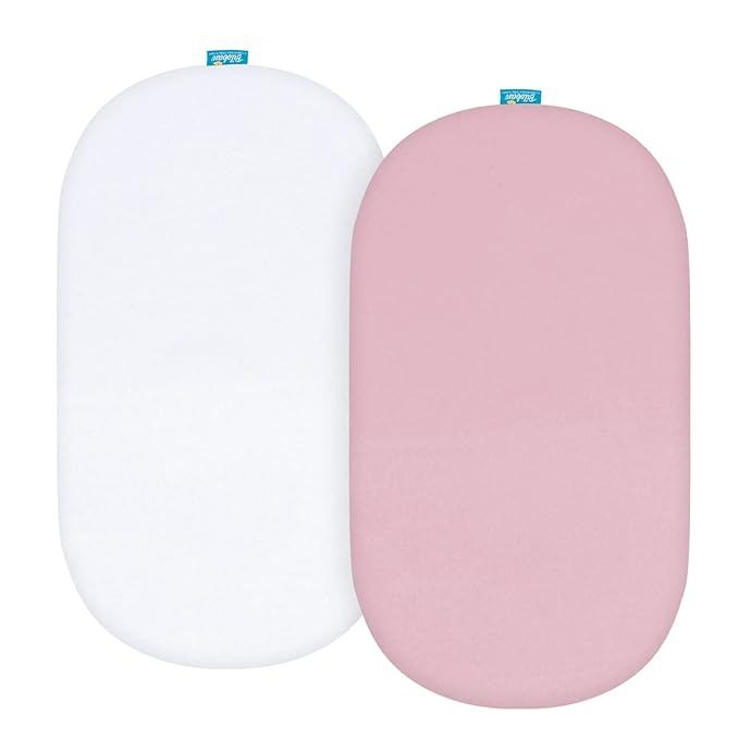 Bassinet Sheets Fit for Rectangle, Hourglass or Oval Bassinet Mattress, Universal Fitted Sheet Set for Various Bassinet Mattress Pad, 2 Pack, Ultra Soft Microfiber Sheets, White & Pink