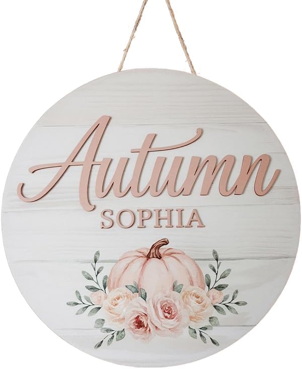 Personalized Baby Name Signs for Nursery, Pumpkin Sign for Baby Door Decor, Newborn Gifts for Girl, Girls Nursery Wall Bedroom Decorations, Mother's Day Gifts for New Mom Dad Gift