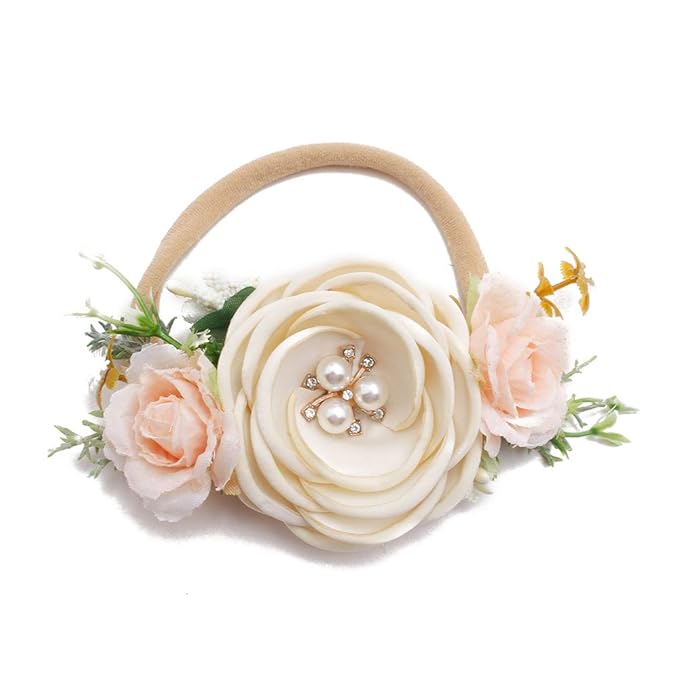 Baby Girl Floral Headbands- 3pcs Nylon Headband Handmade Flower Crown Elastic Hairband Newborn Toddler Hair Accessories Gifts for Girls （1-6 years old）