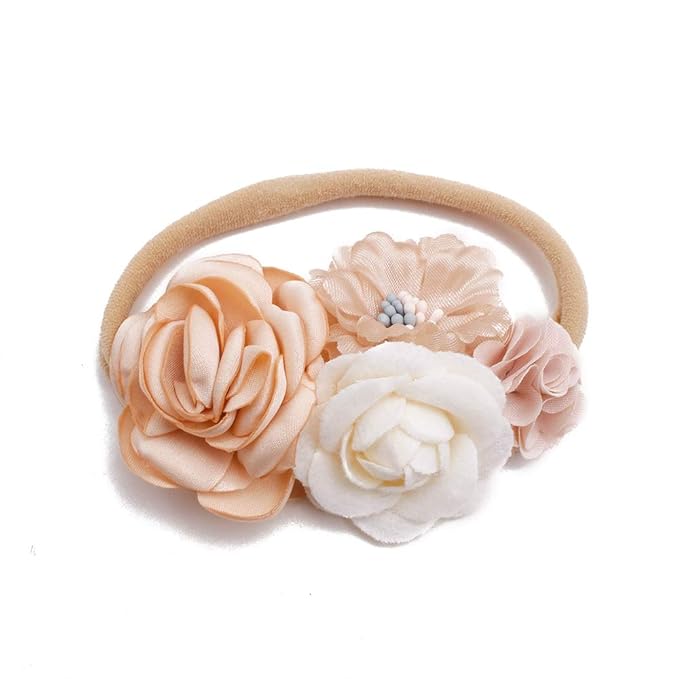 Baby Girl Floral Headbands- 3pcs Nylon Headband Handmade Flower Crown Elastic Hairband Newborn Toddler Hair Accessories Gifts for Girls （1-6 years old）