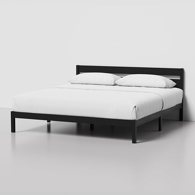 LIFEMENT Classic Wood Platform Bed Frame with Headboard, Essential, Noise Free, Under Bed Storage, No Box Spring Needed, Easy Assembly (Black, King (U.S. Standard))