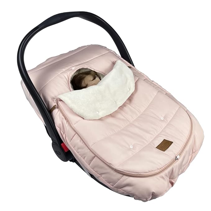 funlife 4 in 1 Universal Waterproof Anti-Wind Infant Car Seat Cover Integrated Ultra Soft Liner and Winter Carseat Bunting Bag Cover,Pink,0-12M