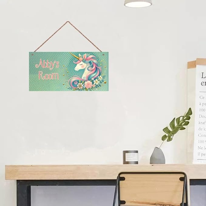 Personalized Sign Vintage Unicorn Kids Room Decor, Flowers Theme Little Man Cave Wall Art Decor for Nursery, Nursery Door Decor for Toddler Baby Boys Room