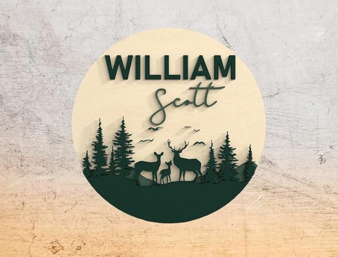 Deer Personalized Name Sign – Deer Wooden Nursery Door Decor for Boys – Custom Wall Plate – Newborn Gift
