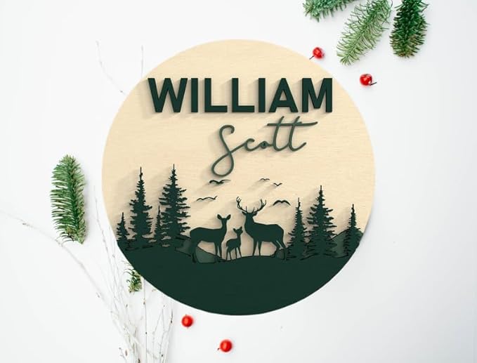 Deer Personalized Name Sign – Deer Wooden Nursery Door Decor for Boys – Custom Wall Plate – Newborn Gift