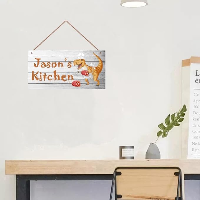 Personalized Kitchen Sign for Home Decor,Dinosaur Art Custom Name Wall Decor Decorative Plate for Mother Father Grandparents Kitchen