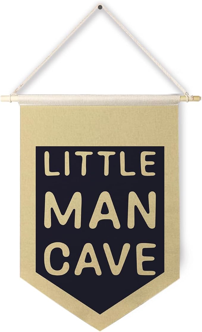 Qpenm Little Man Cave Hanging Wall Canvas Banner,Kids Room Hanging Pennant Flag Prints,Nursery Hanging Wall Canvas Banner,Baby Boy Girl Nursery Decornursery Wall Art Decor