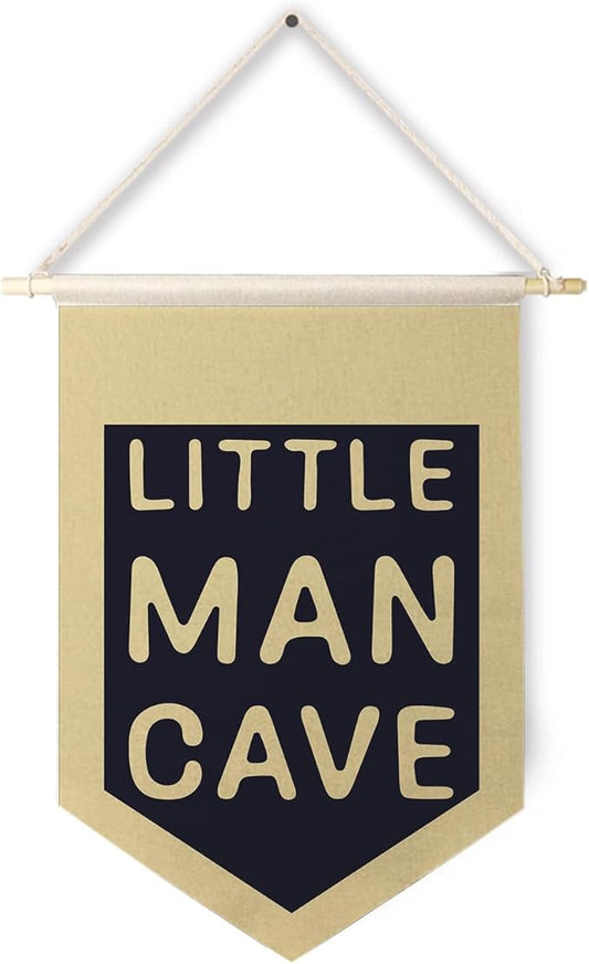 Qpenm Little Man Cave Hanging Wall Canvas Banner,Kids Room Hanging Pennant Flag Prints,Nursery Hanging Wall Canvas Banner,Baby Boy Girl Nursery Decornursery Wall Art Decor